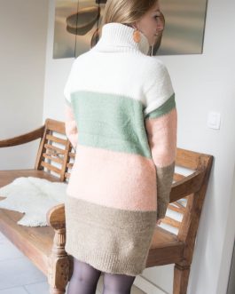 Minijurk met col en vier kleuren ecru