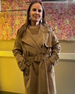 Klassieke trenchcoat suedine beige