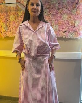 Rok lang wit gestreept met roze