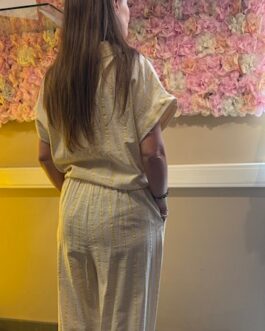 Broek gestreept ecru met roze