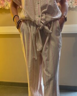 Broek gestreept ecru met roze