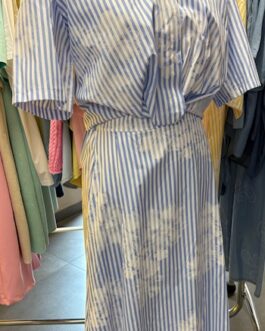 Rok lang gestreept wit met blauw