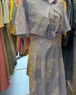 Rok lang gestreept wit met blauw