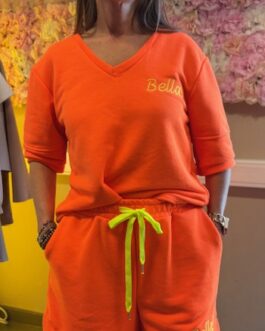 Short fluo oranje Bella sweaterstof