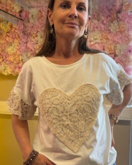 Tshirt wit met ecru hart en mouwen