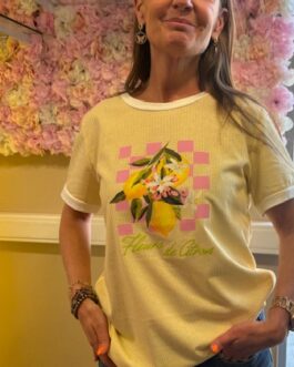 Tshirt gestreept lichtgeel met citroenen