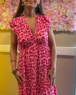 Kleed lang rood/roze gevlekt