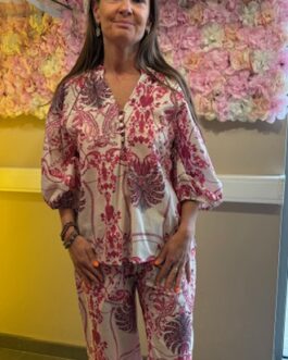 Broek rood/wit met motief