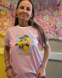 Tshirt gestreept lichtroze met citroenen